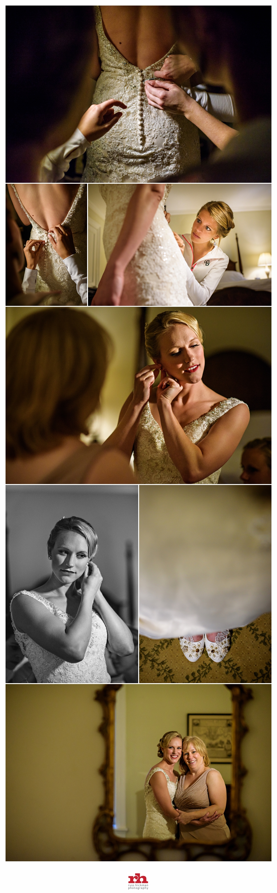 The Mother of the Bride helps her daughter put on her wedding dress before her Philadelphia Wedding.